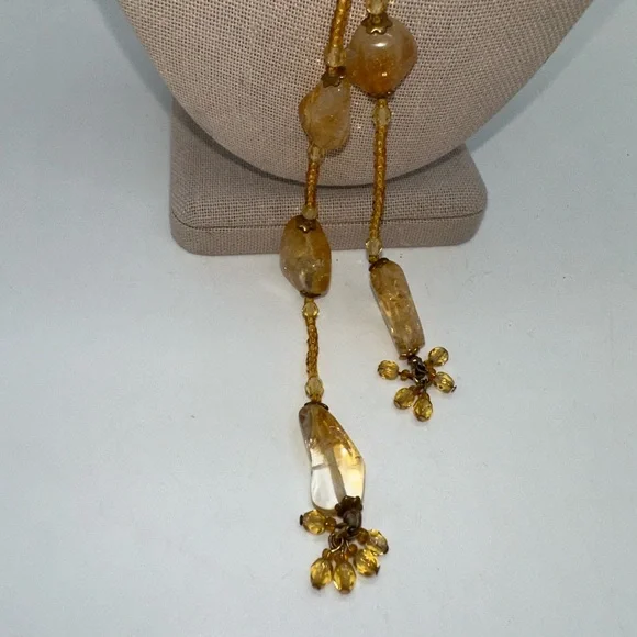 Vintage amber stone beaded dangle necklace - Picture 4 of 5